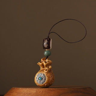 Buddha Gift Small Leaf Red Sandalwood Green Sandalwood Money Bag Om Mani Padme Hum Rotatable Protection Hanging Decoration