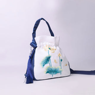 Buddha Gift Suzhou Embroidery Rabbit Lotus Epiphyllum Peony Magnolia Silk Tote Crossbody Bag Shoulder Bag Handbag