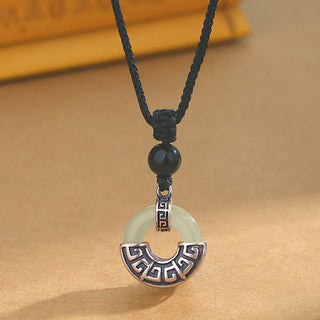Buddha Gift 925 Sterling Silver Natural Hetian Jade Peace Buckle Prosperity Necklace Pendant