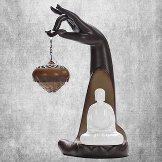Buddha Gift Led Buddha Hand Backflow Smoke Fountain Healing Ceramic Stick Incense Burner Decoration