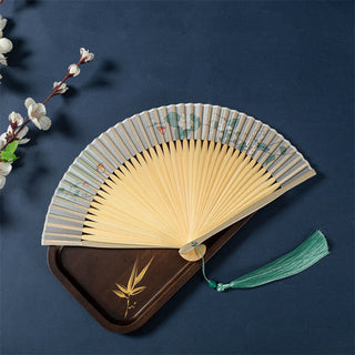 Buddha Gift Lotus Begonia Flower Jasmine Handheld Bamboo Folding Fan 21cm