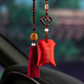 Buddha Gift Tibetan Small Leaf Red Sandalwood Lotus Cinnabar Sachet Protection Tassel Car Hanging Decoration