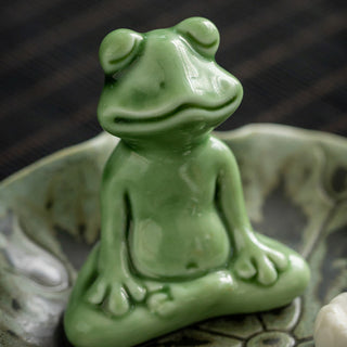 Buddha Gift Leaf Meditation Frog Pattern Healing Ceramic Incense Burner Decoration