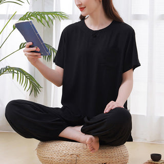 Buddha Gift 2Pcs Half Sleeve T-Shirt Pants Meditation Zen Tai Chi Cotton Linen Clothing Unisex Set