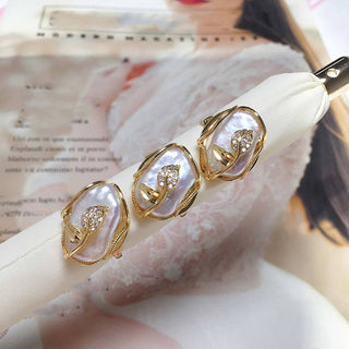 Buddha Gift Pearl Copper Plated Gold Flower Happiness Wealth Ring