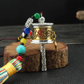 Buddha Gift Tibet Om Mani Padme Hum Prayer Wheel Tassel Bag Car Hanging Decoration