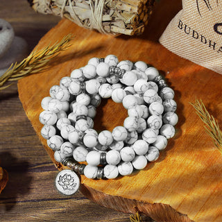 Buddha Gift White Turquoise Lotus Mala Healing Bracelet