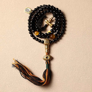 Buddha Gift Tibetan 108 Mala Beads Black Onyx Tiger Eye Beads Nine Palaces Bagua Protection Bracelet