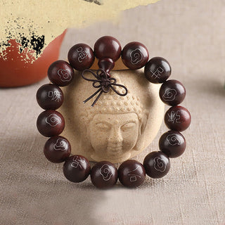 Buddha Gift 925 Sterling Silver Inlaid Small Leaf Red Sandalwood Om Mani Padme Hum Character Auspicious Clouds Protection Bracelet