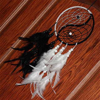 Buddha Gift Yin Yang  Dream Catcher Circular Net with Feathers Balance Decoration