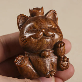 Buddha Gift Mini Green Sandalwood Ingot Lucky Cat Carved Peace Desk Decorations