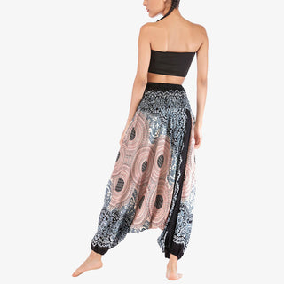 Buddha Gift Two Style Wear Round Geometric Pattern Loose Smocked Harem Trousers Jumpsuit High Waist Women's Yoga Pants