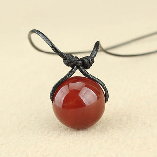 Buddha Gift Red Agate Bead Confidence Leather Rope Necklace Pendant