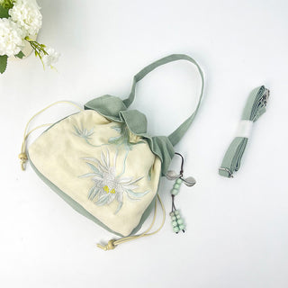 Buddha Gift Suzhou Embroidery Lotus Epiphyllum Magnolia Cotton Linen Tote Crossbody Bag Shoulder Bag Handbag
