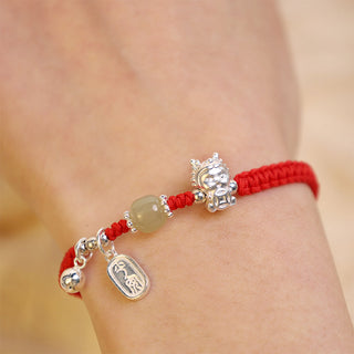 Buddha Gift Handmade Year Of The Dragon 999 Sterling Silver Hetian Jade Copper Coin Peace And Joy Protection Bracelet