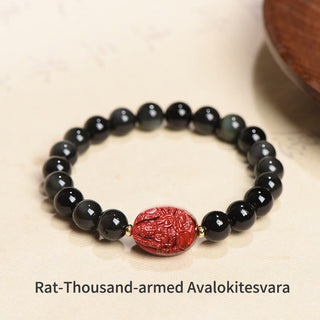 Buddha Gift Chinese Zodiac Natal Buddha Natural Black Obsidian Cinnabar Purification Bracelet