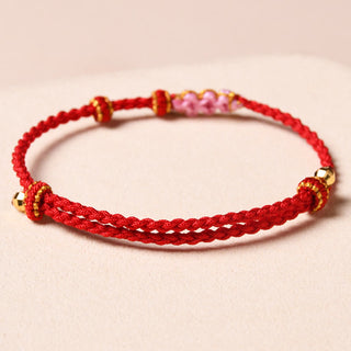 Buddha Gift Handmade Peach Blossom Protection Braided Rope Bracelet