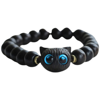 Buddha Gift Ebony Wood Green Sandalwood Cute Cat Peace Bracelet
