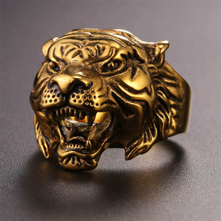 Buddha Gift Men's Animal Tiger Head Titanium Steel Balance Calm Punk Rock Biker Ring