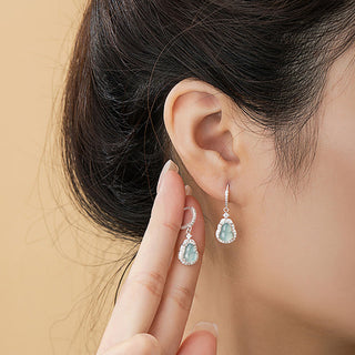 Buddha Gift 925 Sterling Silver Green Jade Gourd Abundance Drop Earrings