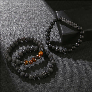 Buddha Gift 3Pcs Frosted Stone Lava Rock Tiger Eye Activate Bracelet
