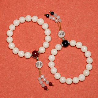 Buddha Gift Bodhi Seed Red Agate Black Obsidian Pink Crystal Rutilated Quartz Peace Wrist Mala Bracelet