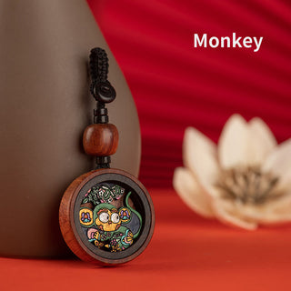 Buddha Gift Year Of The Dragon Hand Painted Chinese Zodiac Rosewood Carved Calm Key Chain