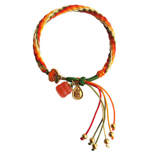 Buddha Gift Persimmon Red Agate Strength Reincarnation Knot Braid String Bracelet