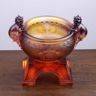 Buddha Gift Handmade Liuli Crystal PiXiu Treasure Bowl Art Piece Home Decoration