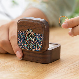 Buddha Gift Retro Handmade Black Walnut Wood Ring Jewelry Storage Box Leaf Wooden Gift Box