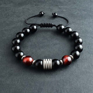 Buddha Gift Natural Black Obsidian Tiger Eye Strength Fulfillment Bracelet