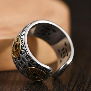 Buddha Gift Five-Emperor Coins Balance Adjustable Ring