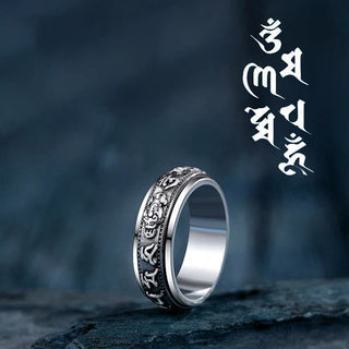 Buddha Gift Tibetan Om Mani Padme Hum PiXiu Engraved Wealth Luck Rotatable Ring