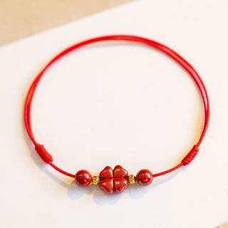 Buddha Gift Four Leaf Clover Cinnabar Blessing Calm String Bracelet Anklet
