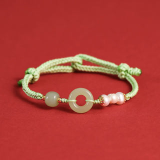 Buddha Gift Natural Hetian Jade Pearl Peace Buckle Luck Bracelet