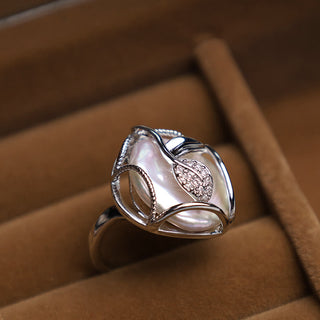 Buddha Gift Pearl Copper Plated Gold Flower Happiness Wealth Ring