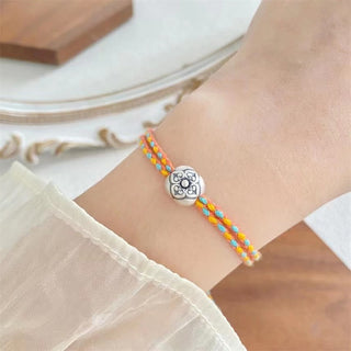 Buddha Gift 999 Sterling Silver Persimmon Luck Multicolored Braided Bracelet
