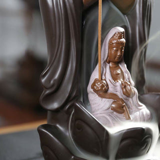 Buddha Gift Buddha Avalokitesvara Chenrezig Ksitigarbha Ceramic Lotus Blessing Backflow Incense Burner