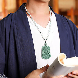 Buddha Gift Natural Jade Guan Gong Amulet Wealth Necklace Pendant