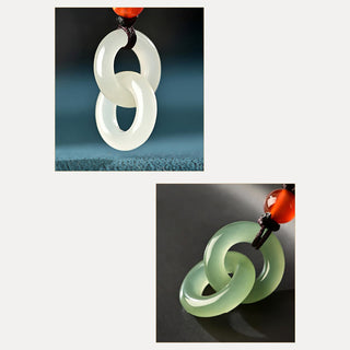 Buddha Gift Natural Hetian Cyan Jade White Jade Double Peace Buckle Success Necklace Pendant