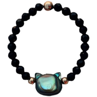 Buddha Gift Natural Tridacna Stone Lovely Cat 14K Gold Blessing Ring