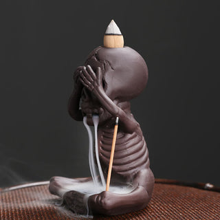Buddha Gift Little Skull Ghost Purple Clay Backflow Smoke Fountain Peace Incense Burner Decoration