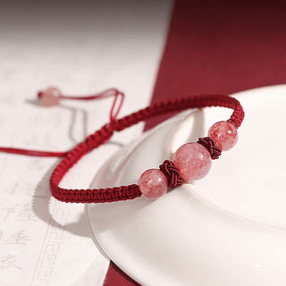 Buddha Gift Natural Strawberry Quartz Crystal Love Red String Weave Bracelet Anklet