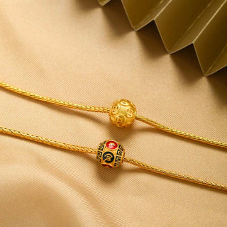 Buddha Gift Tibetan 18K Gold Om Mani Padme Hum Lucky Koi Fish Fu Character Ingot Copper Coin Peace Bracelet