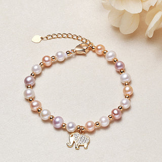 Buddha Gift 18K Gold Plated Pearl Elephant Zircon Charm Sincerity Bracelet