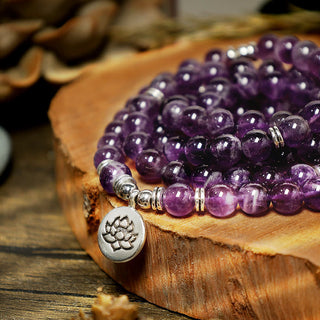 Buddha Gift Natural Amethyst Purification Mala Bracelet