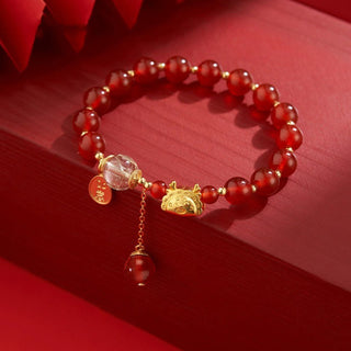 Buddha Gift Year of the Dragon Dumpling Natural Red Agate Garnet Hetian Jade Fu Character Luck Success Bracelet