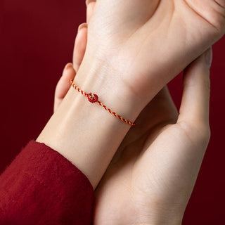 Buddha Gift 14K Gold Plated Handmade Red Gold Rope King Kong Knot Braided Luck Bracelet