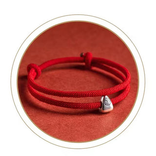 Buddha Gift 925 Sterling Silver Fu Character Blessing Handmade Braided Bracelet