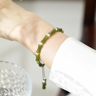 Buddha Gift Natural Peridot Bamboo Pattern Love Peace Bracelet